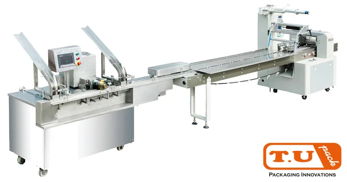 เครื่องห่อแนวนอน ขนมบิสกิต 2 ชิ้นติดกันด้วยครีม 1 เลน