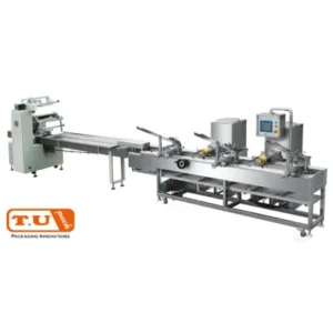 เครื่องห่อแนวนอน ขนมบิสกิต 3 ชิ้นติดกันด้วยครีม 2 ชิ้น